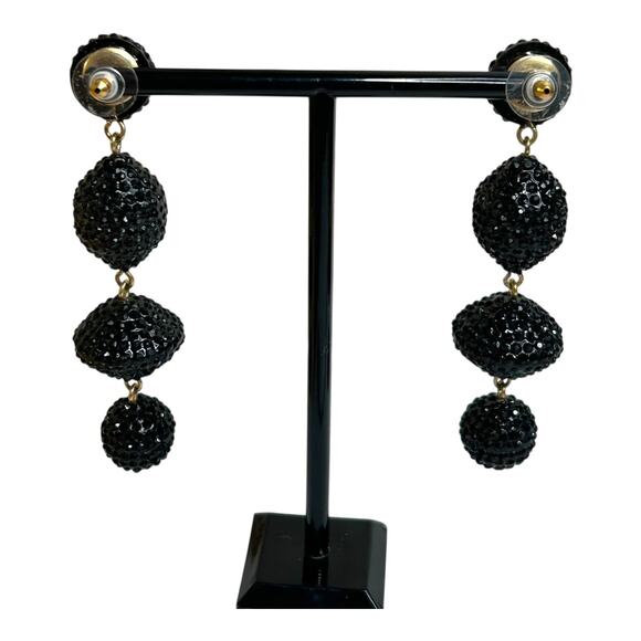 J. Crew Black Textured Beads Disco Sugar Long Dangle Drop Earrings - Picture 3 of 5